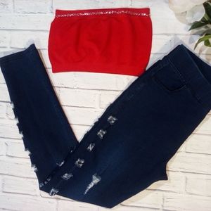 New W/Tag -Elastic Waisted Denim w/ Tube Top